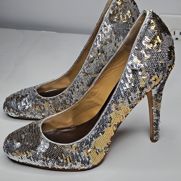 Badgley Mischka Silver and Gold Sequin Heels